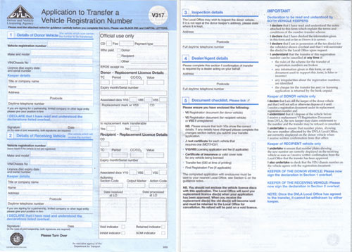V317 Application To Transfer A Registration Mark Number Plates For v317-application-to-transfer-a-registration-mark-number-plates-for