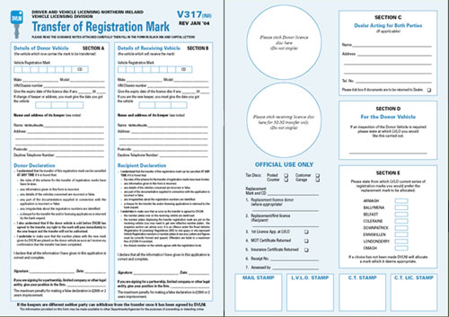 V317(NI) Application to Transfer a Vehicle Registration Mark