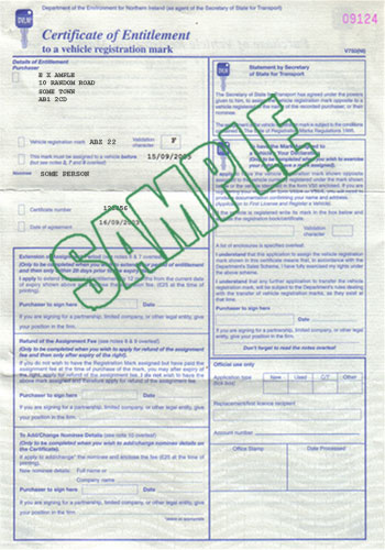 V750(NI) Certificate of Entitlement