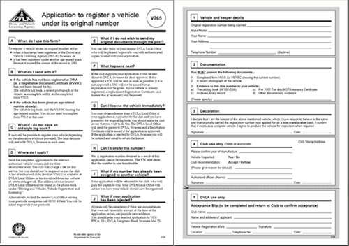 V765 Application to register a vehicle under its original number