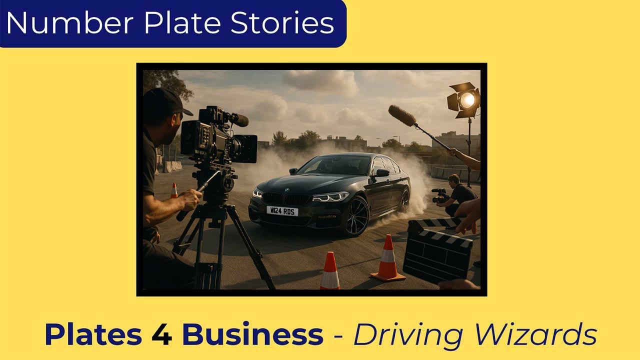 A BMW with a great private number plate spinning it's rear wheels and being filmed for a movie action shot