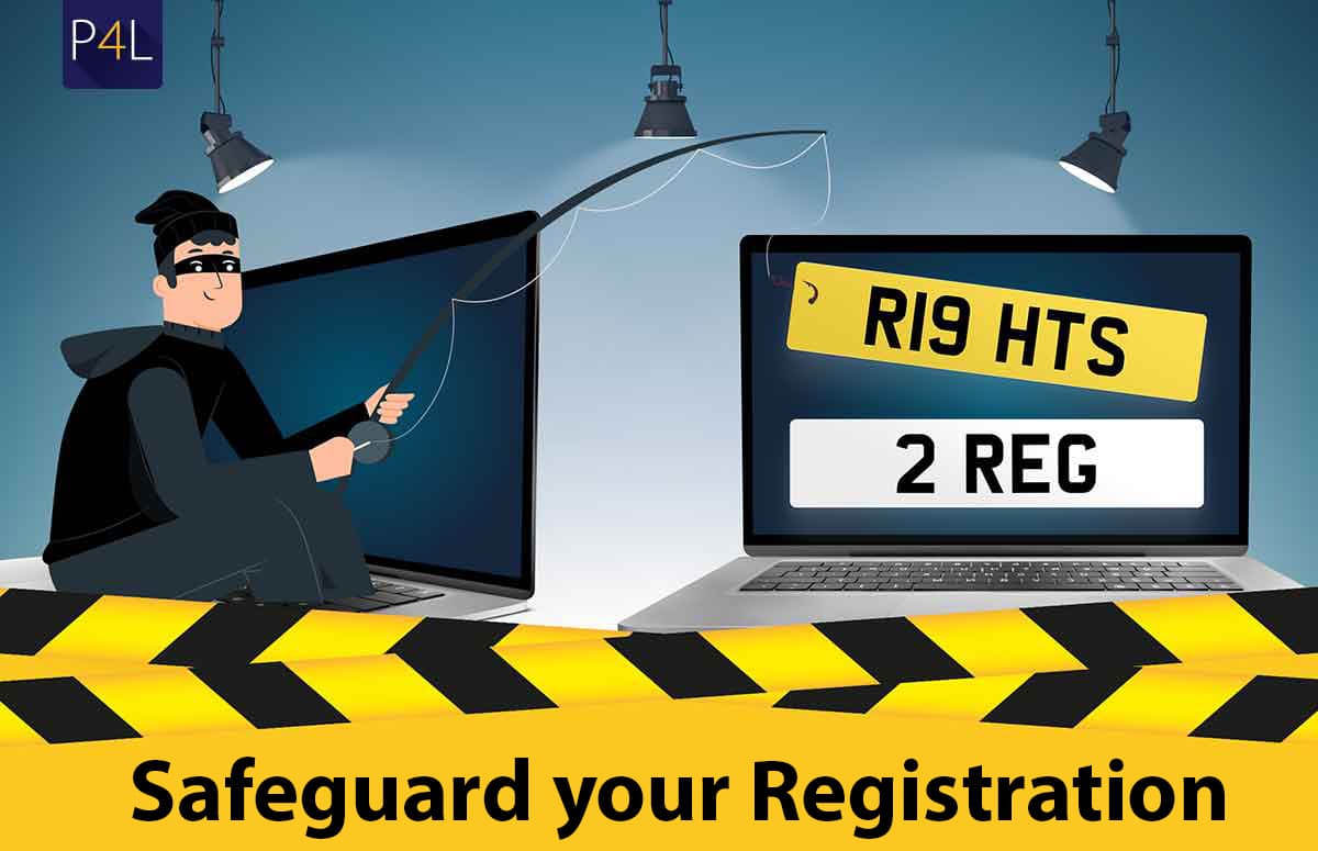 A man fishing for number plates. Text reads: Safeguard your registration