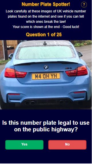 Example question from the number plate quiz